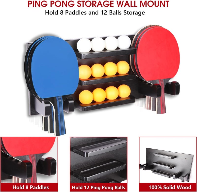 Onemacc Ping Pong Paddle Holder, Ping Pong Paddle Storage Rack Wall Mounted Holds 8 Paddles and 12 Balls, Table Tennis Racket Display Organizer for Game Room,Home - Image 2